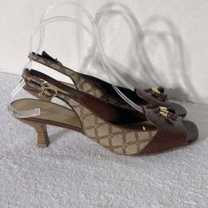 Etienne Aigner Tan Brown Sling Back Peep Toe Kitten Heels 75